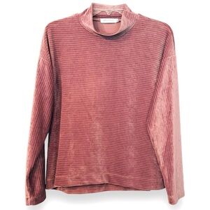 Nordstrom All in Favor Size Small Mauve Ribbed Velvet Mock Neck Long Sleeve Top